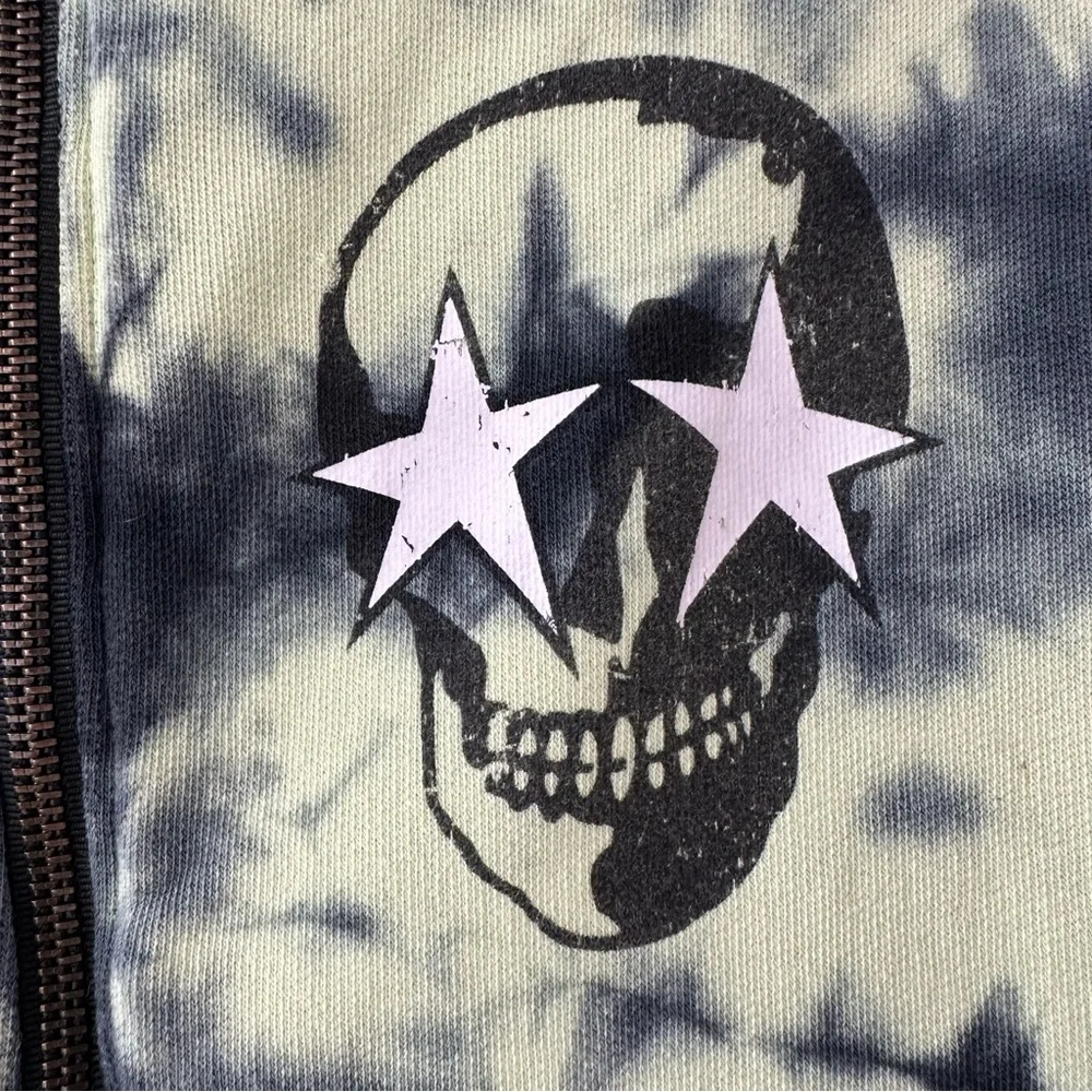 CHRLDR Skull Cloud Zip-Up Hoodie, Tie-Dye Charcoal Lime, Size M - Picture 6 of 11